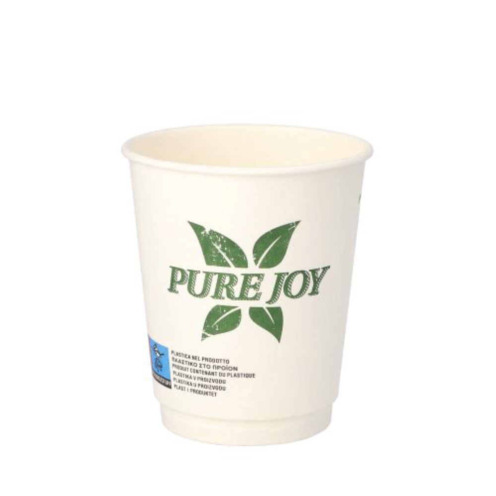 20 Trinkbecher, Pappe 0,2 l Ø 8 cm · 9 cm weiss "Pure Joy" doppelwandig