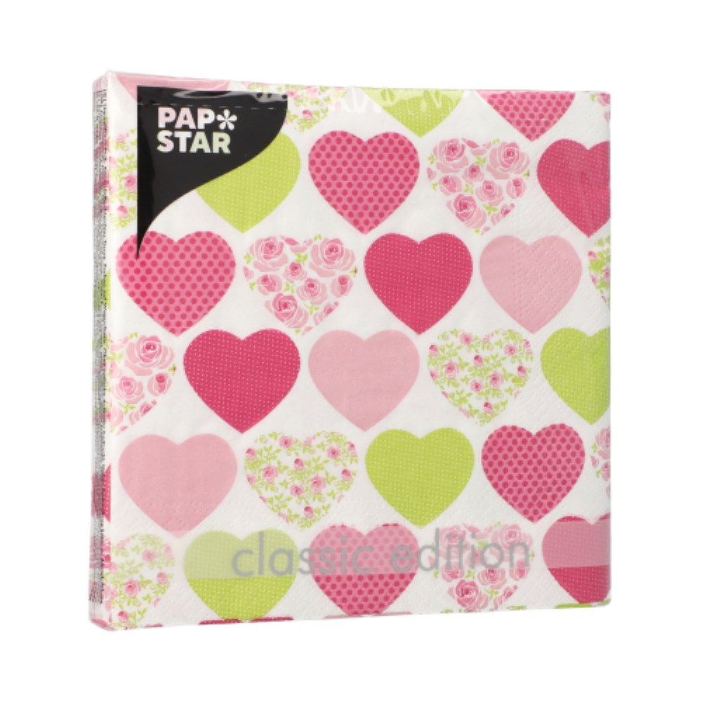 20 Servietten, 3-lagig 1/4-Falz 33 cm x 33 cm "Sweetheart"