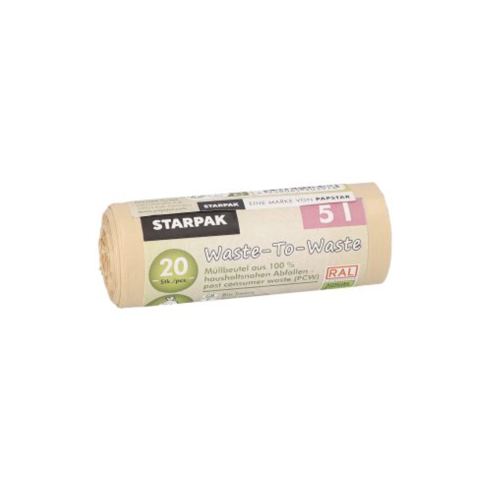 20 Müllbeutel aus 100% PCW "Waste-To-Waste" 5 l 44 cm x 36 cm beige 10 my