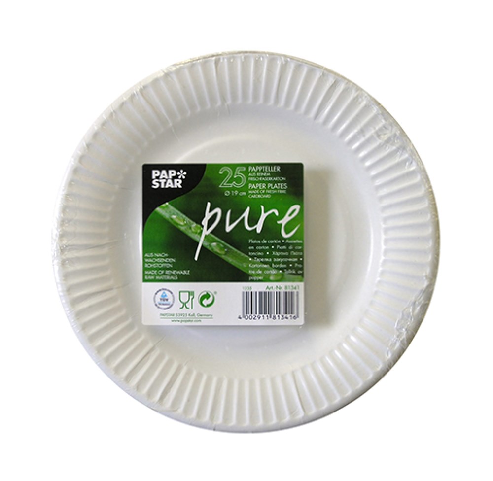 25 Teller, Pappe "pure" rund Ø 19 cm weiss