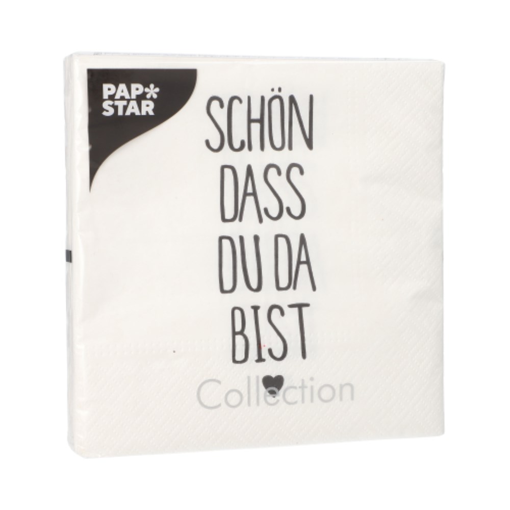 20 Servietten, 3-lagig 1/4-Falz 33 cm x 33 cm "Schön, dass du da bist"