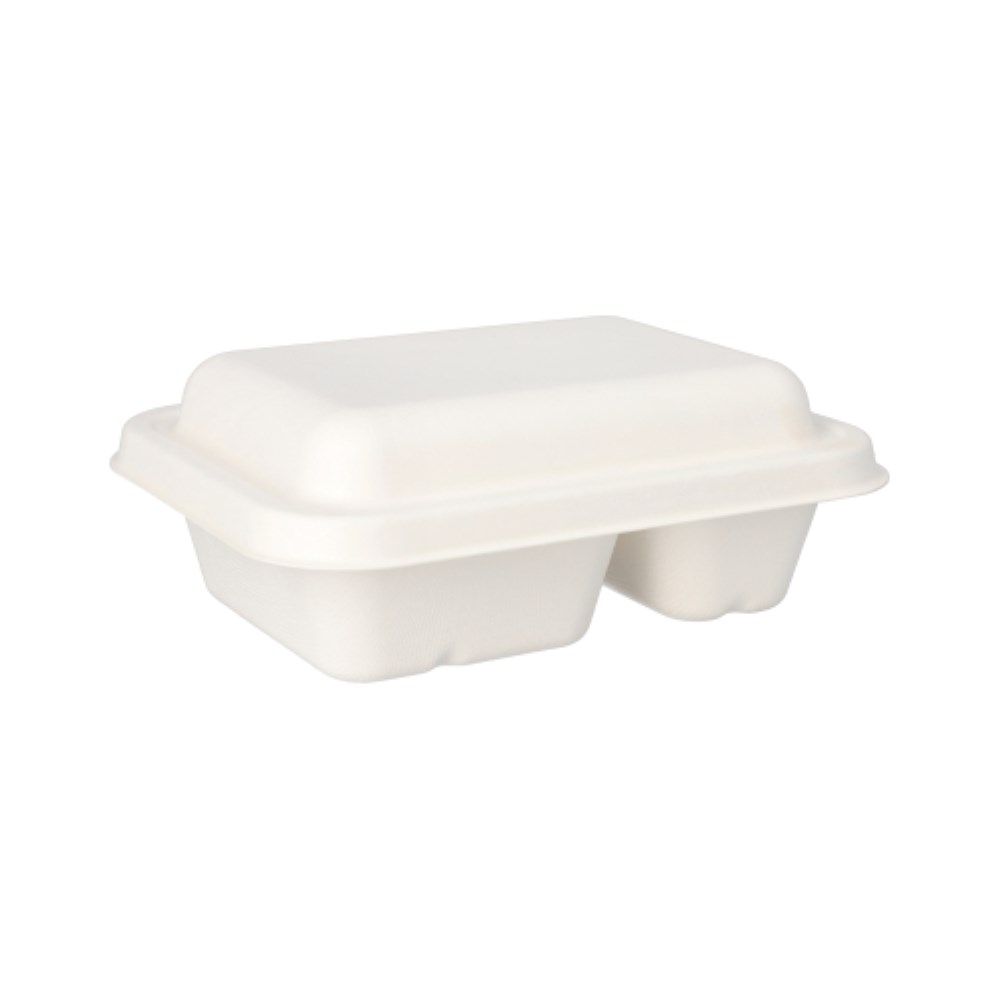 50 Schalen, Zuckerrohr "pure" 2-geteilt 5,6 cm x 15,3 cm x 20,3 cm weiss