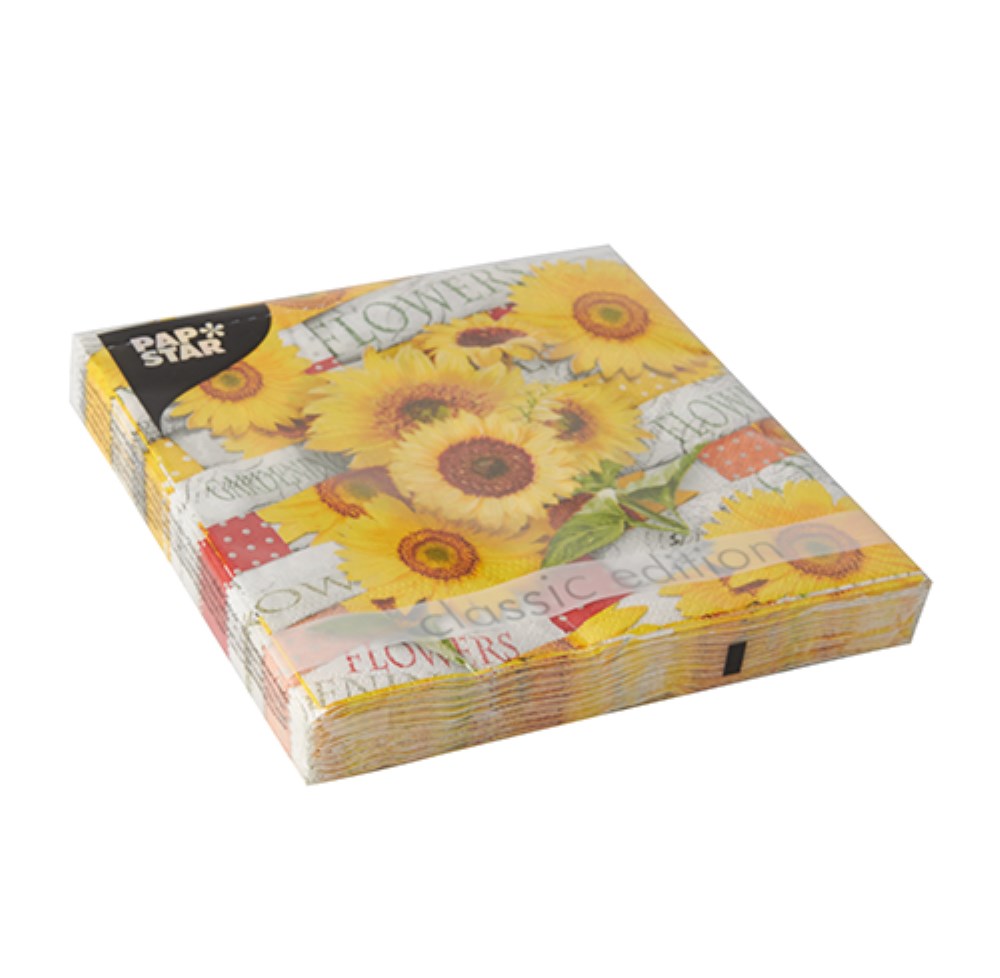 20 Servietten, 3-lagig 1/4-Falz 33 cm x 33 cm "Sunflower Field"