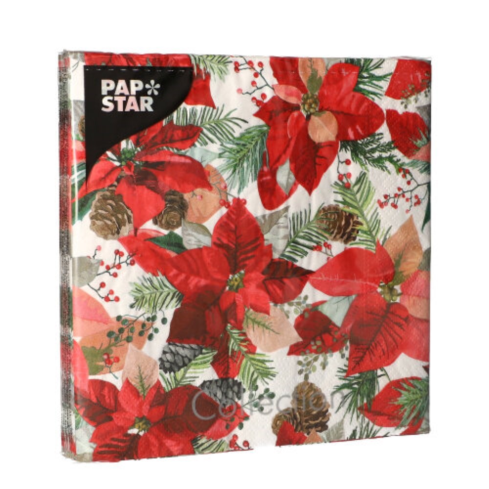 20 Servietten, 3-lagig 1/4-Falz 33 cm x 33 cm "Winter Poinsettia"