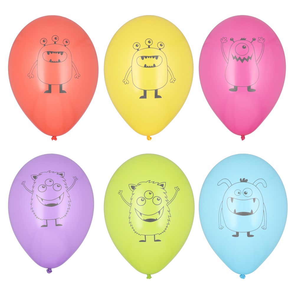 6 Luftballons Ø 29 cm farbig sortiert "Monsters"