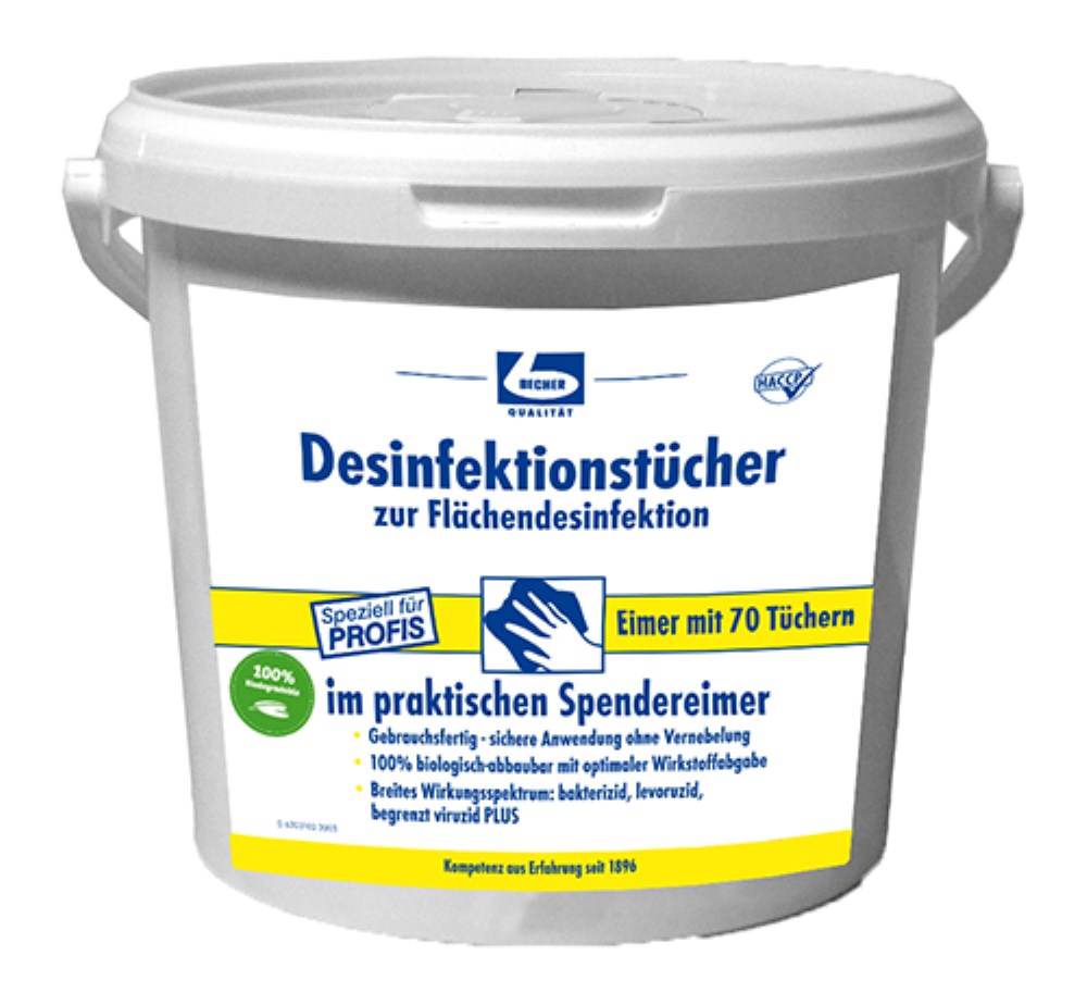 70 "Dr. Becher" Desinfektionstücher 29 cm x 30 cm weiss zur Flächendesinfektion