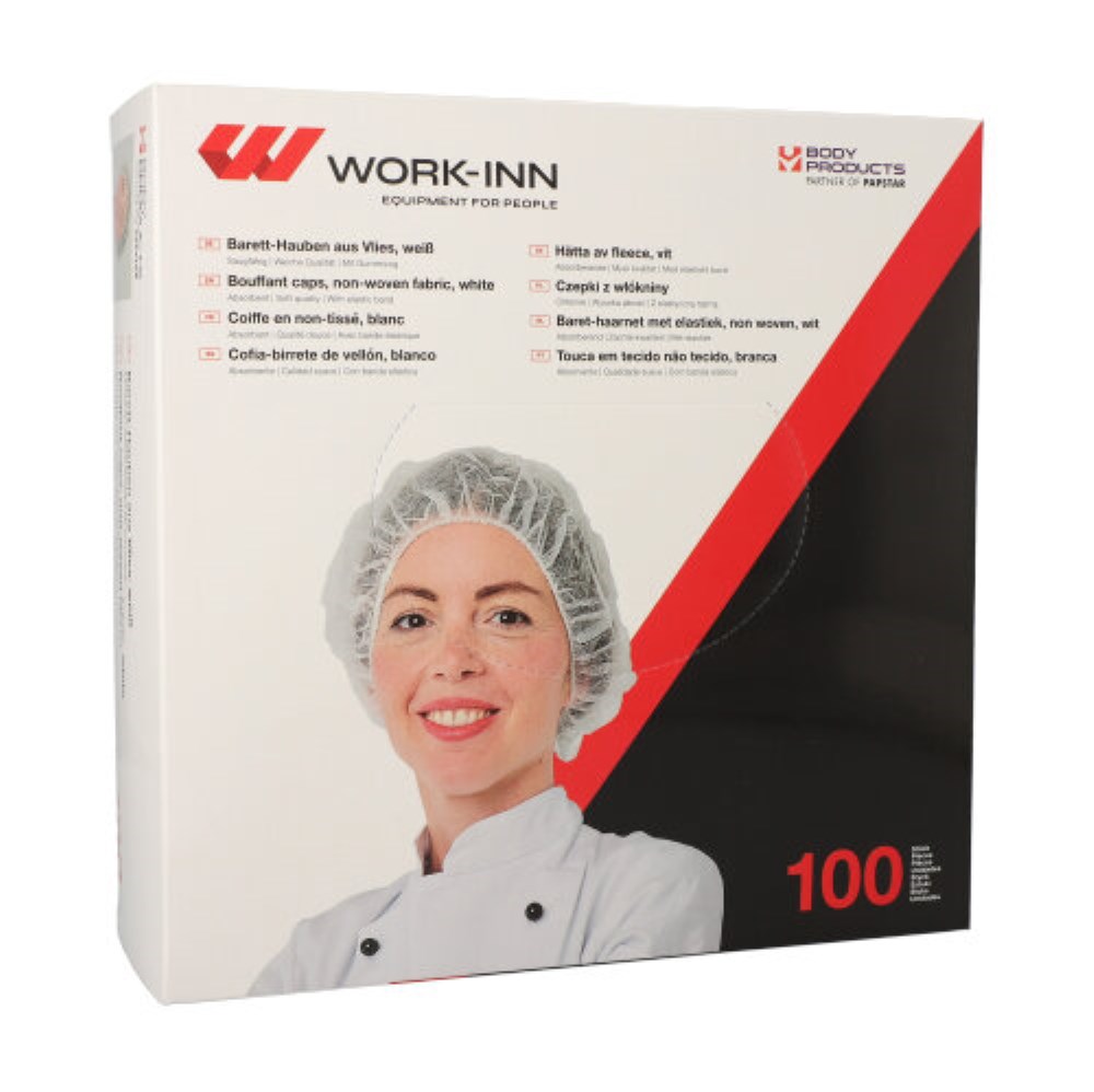 100 "WORK-INN/PS" Barett-Hauben, Vlies Ø 52 cm weiss