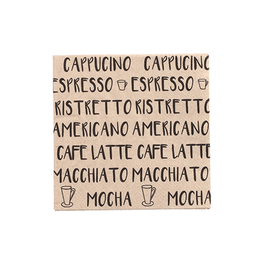 20 Servietten, 3-lagig 1/4-Falz 25 cm x 25 cm natur "Coffee Specialities" aus recyceltem Papier