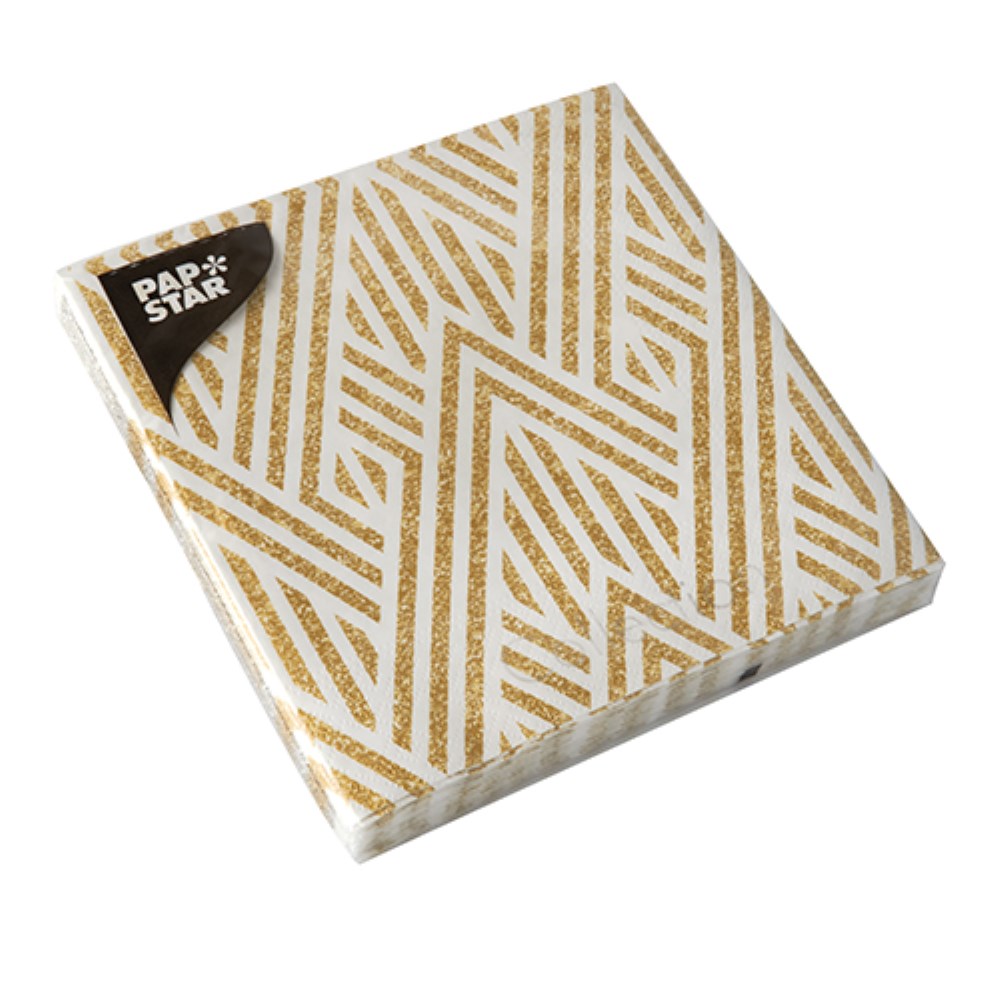 20 Servietten, 3-lagig 1/4-Falz 33 cm x 33 cm gold "New Year"
