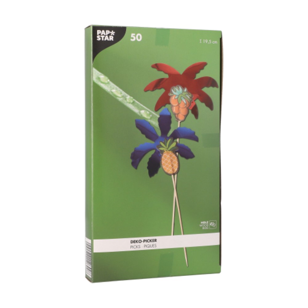 50 Deko-Picker 19,5 cm farbig sortiert "Palmblätter"