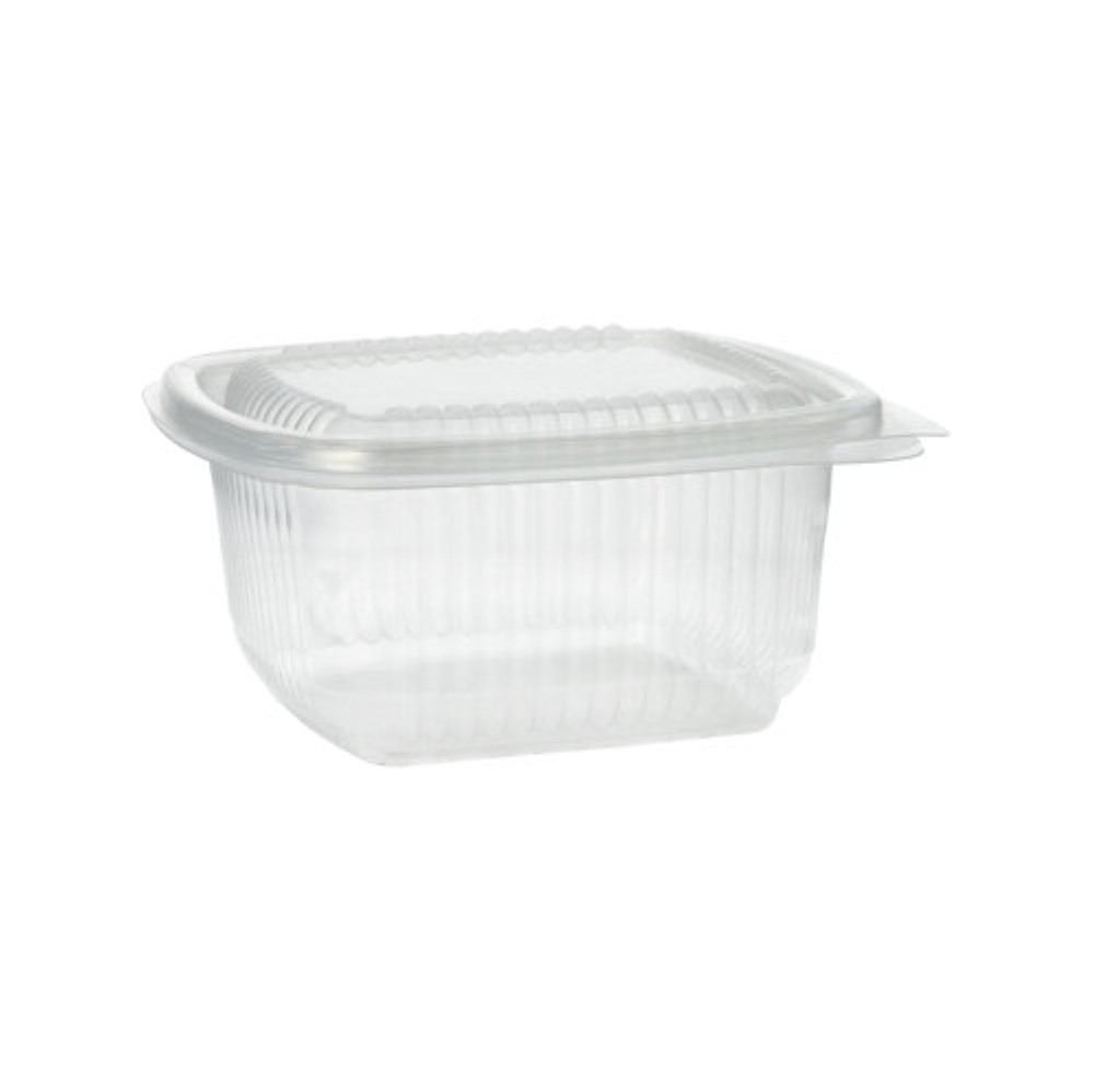 100 Verpackungsbecher mit Klappdeckeln, PP rechteckig 500 ml 6,3 cm x 12,5 cm x 13,1 cm transparent