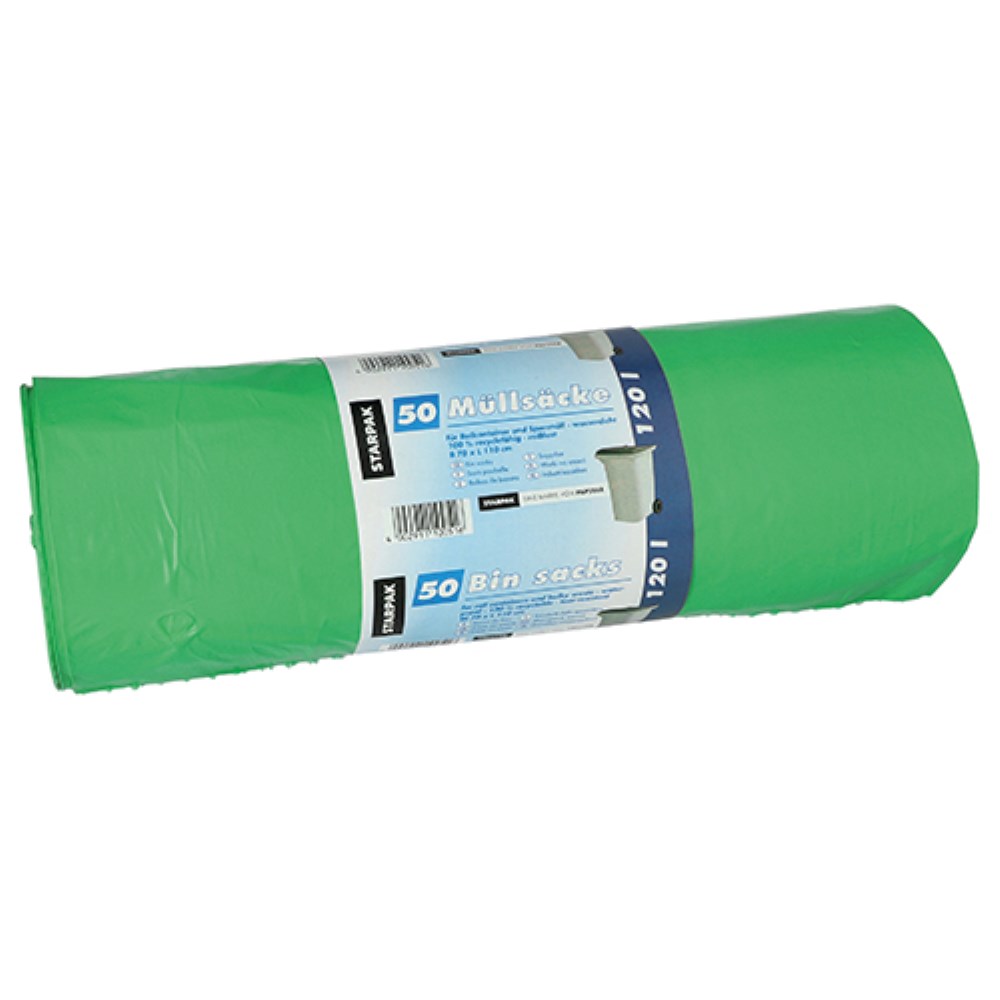 50 Müllsäcke, LDPE 120 l 110 cm x 70 cm grün 40 my
