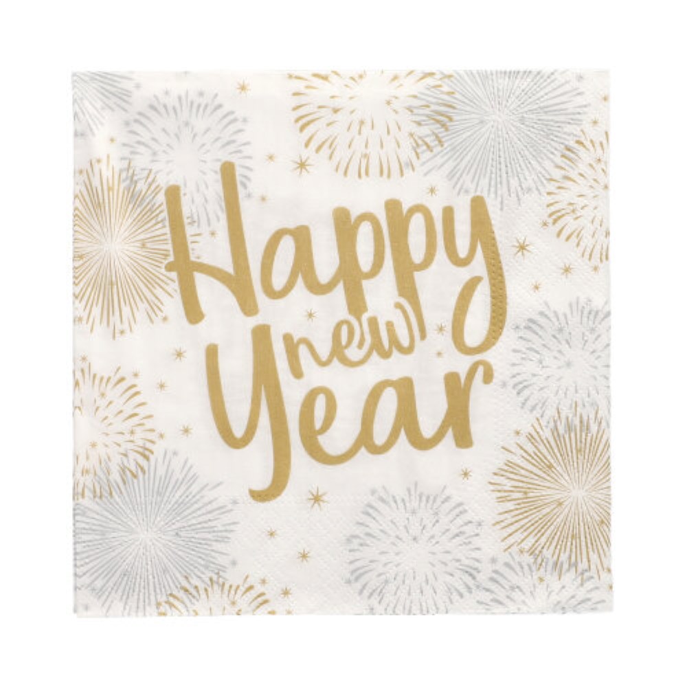 30 Servietten, 3-lagig 1/4-Falz 33 cm x 33 cm "Happy New Year"
