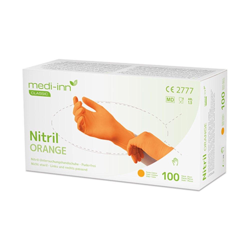100 "Medi-Inn Classic" Handschuhe, Nitril puderfrei orange "Nitril Orange" Größe S 100 "Medi-Inn Classic" Handschuhe, Nitril puderfrei orange "Nitril Orange" Größe XL