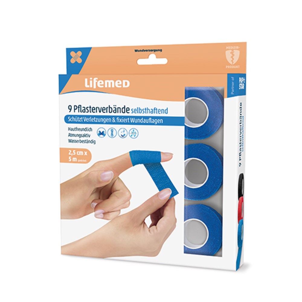 9 Rollen Pflaster / Bandagen selbsthaftend 5 m x 2,5 cm blau