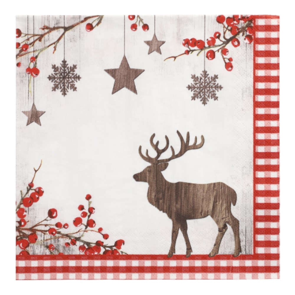 20 Servietten, 3-lagig 1/4-Falz 40 cm x 40 cm "X-Mas Deer"