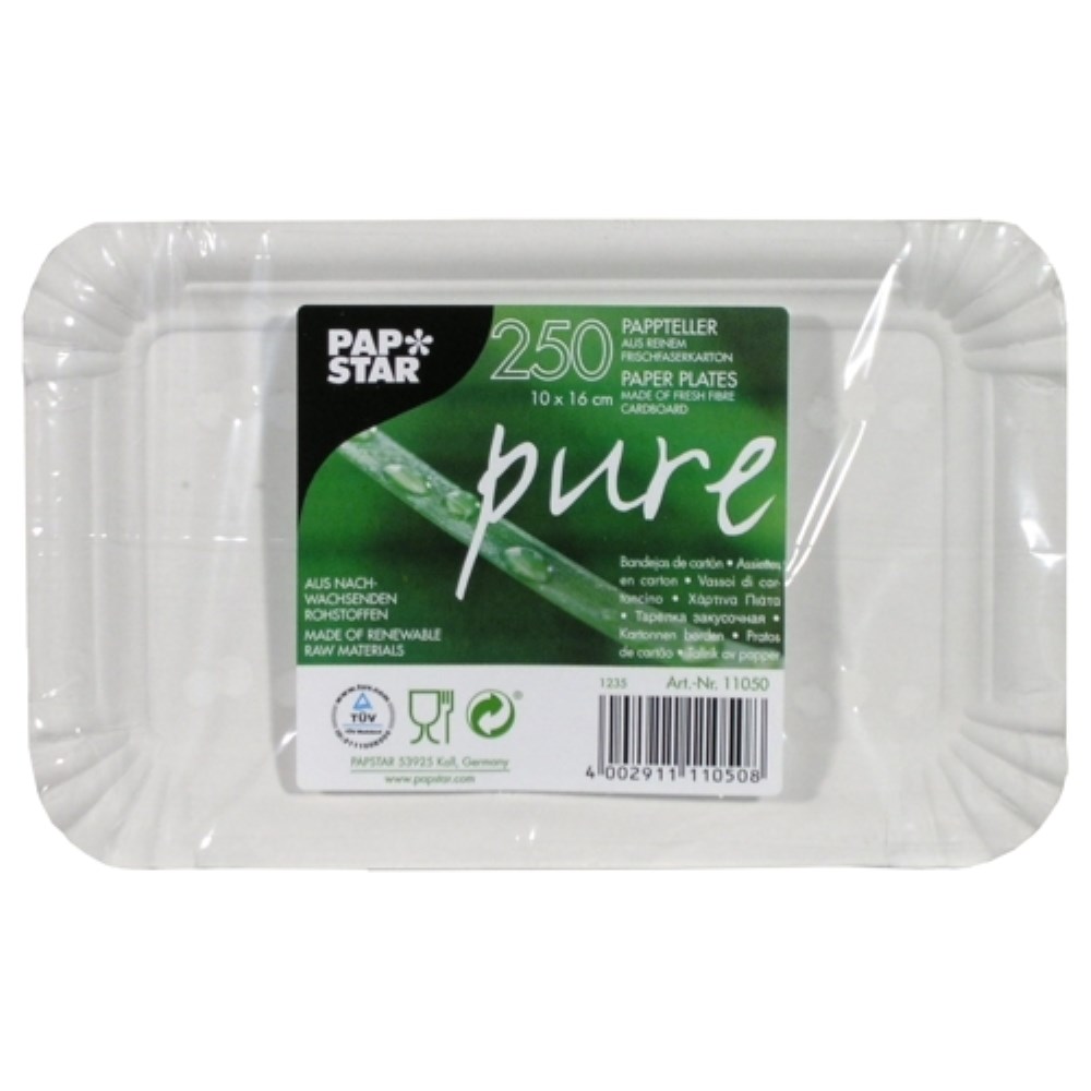 250 Teller, Pappe "pure" eckig 10 cm x 16 cm weiss