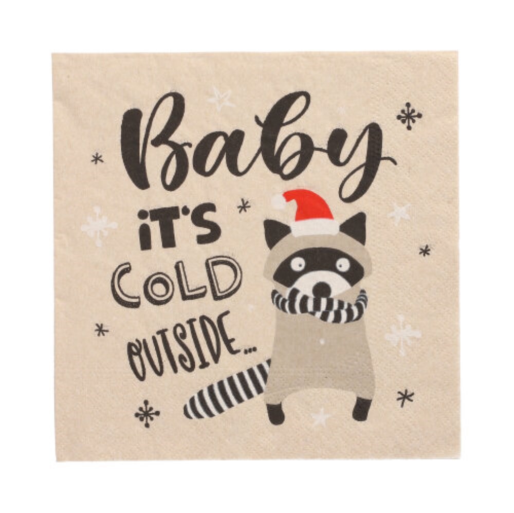20 Servietten, 3-lagig 1/4-Falz 33 cm x 33 cm natur "It´s cold outside" aus recyceltem Papier