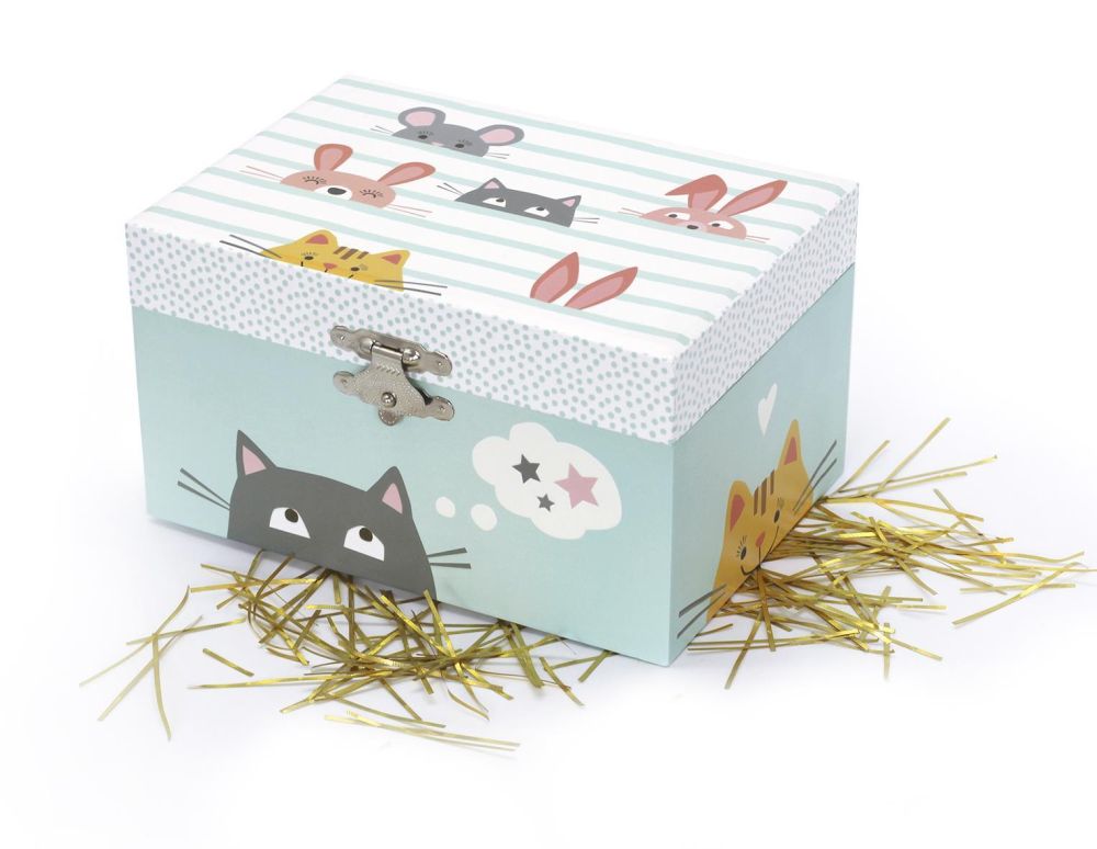 Phosphoreszierende Spieldose Katze - Leuchtet in der Nacht