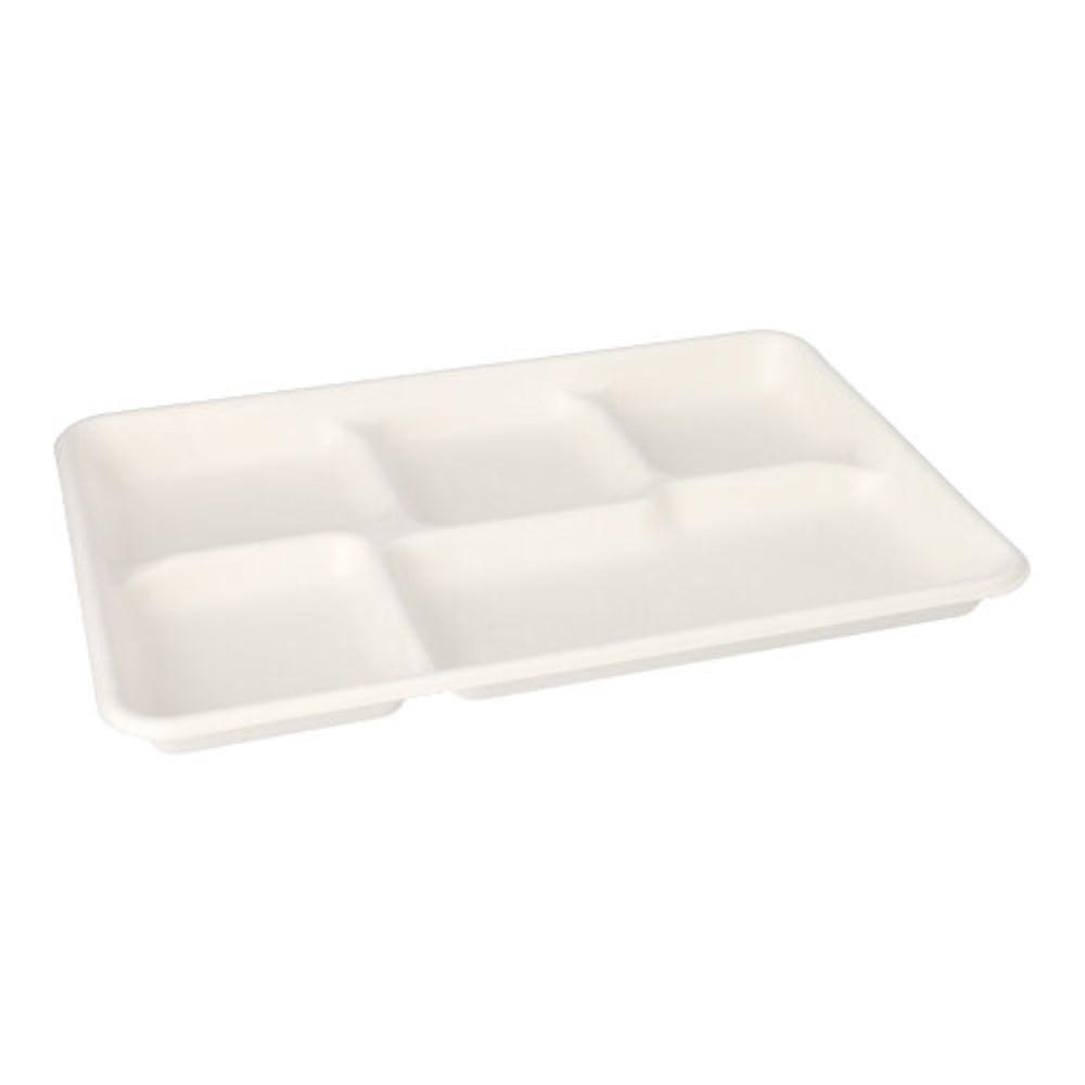 25 Menü-Trays, Zuckerrohr "pure" 5-geteilt 2,4 cm x 21,6 cm x 31,7 cm weiss