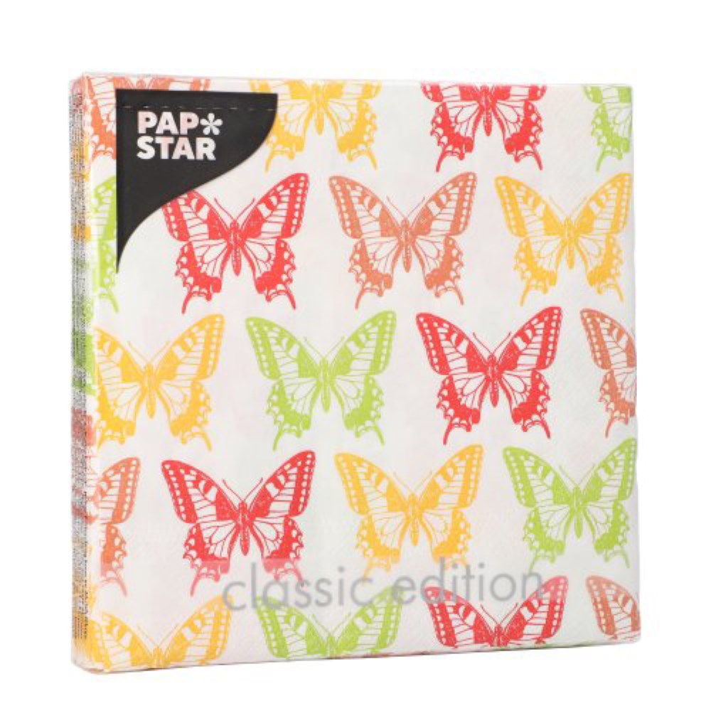 20 Servietten, 3-lagig 1/4-Falz 33 cm x 33 cm "Butterflies"