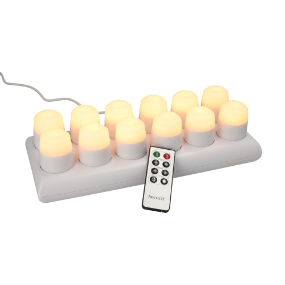 12 LED-Teelichte inkl. Ladestation Ø 4 cm · 5 cm weiss "Amsterdam" Leuchtdauer 12-40h