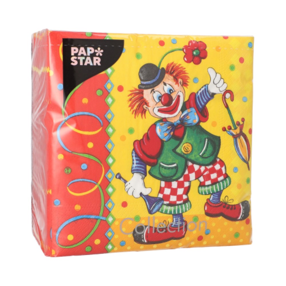 100 Servietten, 3-lagig 1/4-Falz 33 cm x 33 cm "Clown"