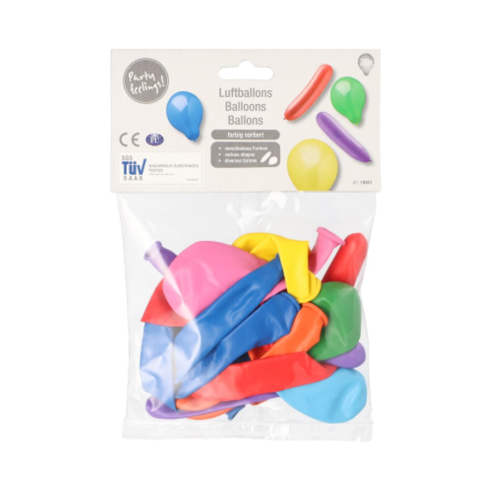 20 Luftballons farbig sortiert "verschiedene Formen"