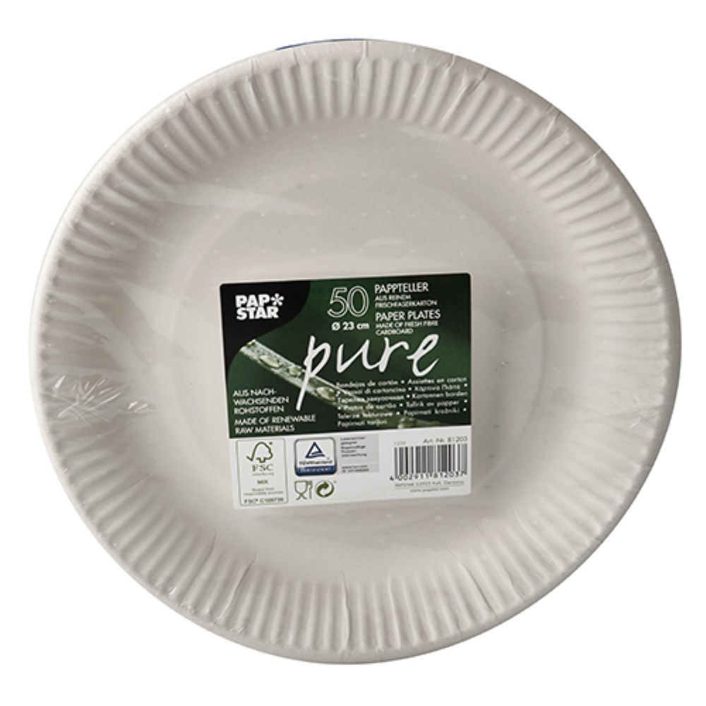 50 Teller, Pappe "pure" rund Ø 23 cm weiss