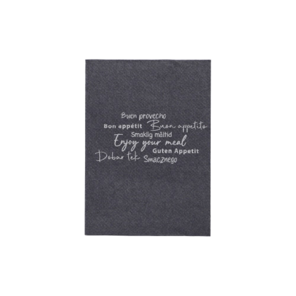300 Snackservietten "DAILY Collection" 1/4-Falz 24 cm x 16,5 cm schwarz "Enjoy your Meal"
