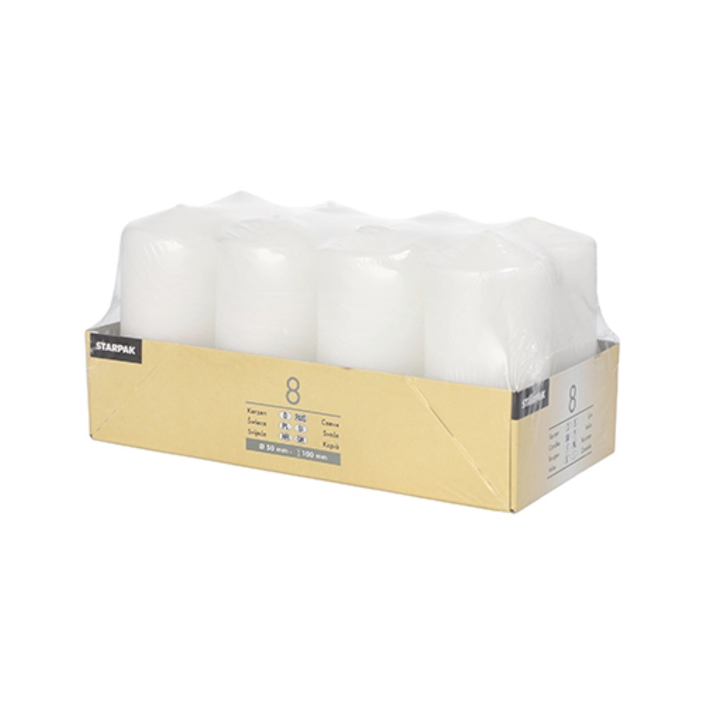 8 Stumpenkerzen Ø 50 mm · 100 mm weiss