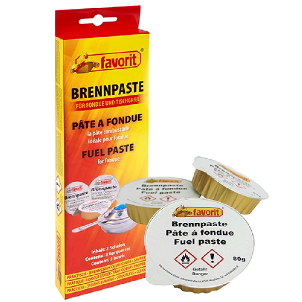 3 "favorit" Sicherheits-Brennpasten Ø 9 cm · 2,5 cm Aluschale; Set 3 x 80 g