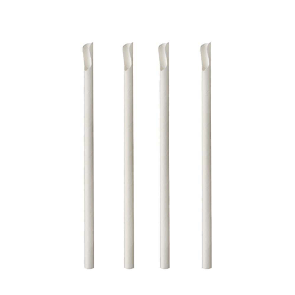 100 Trinkhalme mit Löffel, Papier "pure" Ø 8 mm · 20 cm weiss