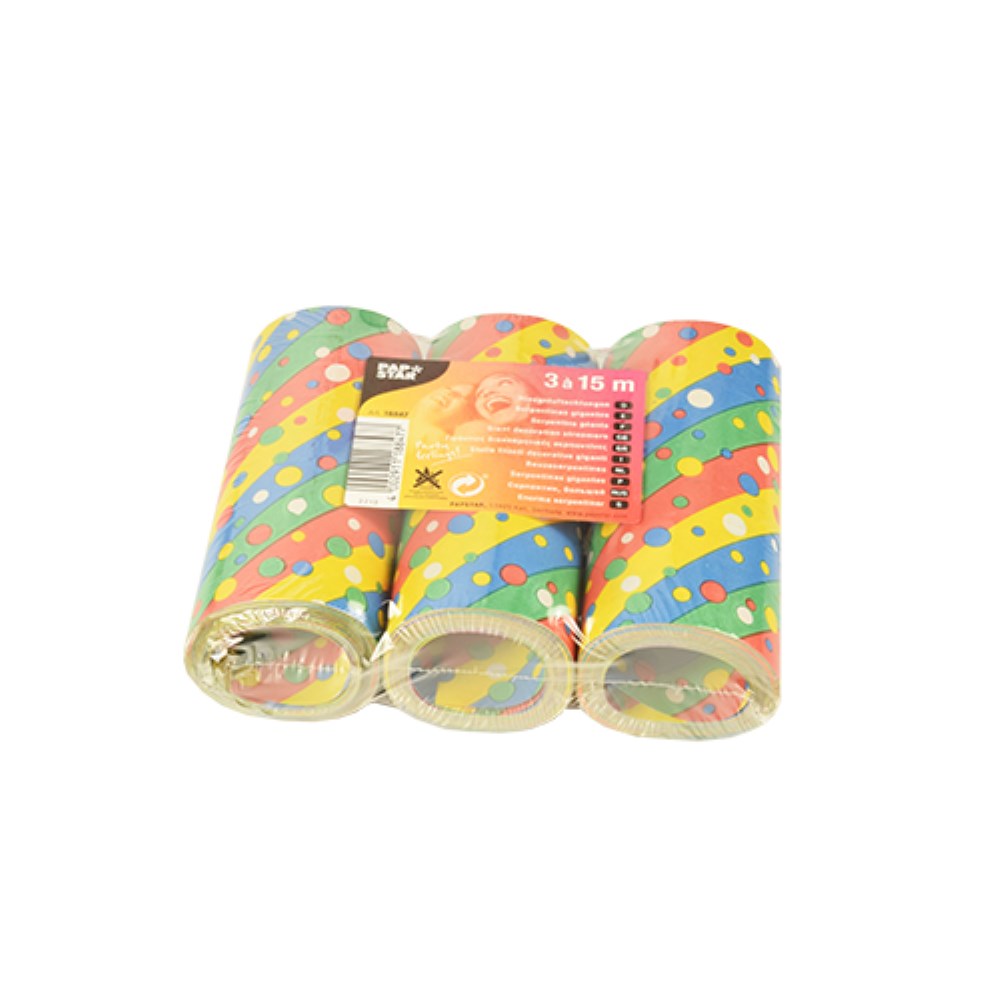 3 Riesenluftschlangen 15 m "Confetti" flammhemmend