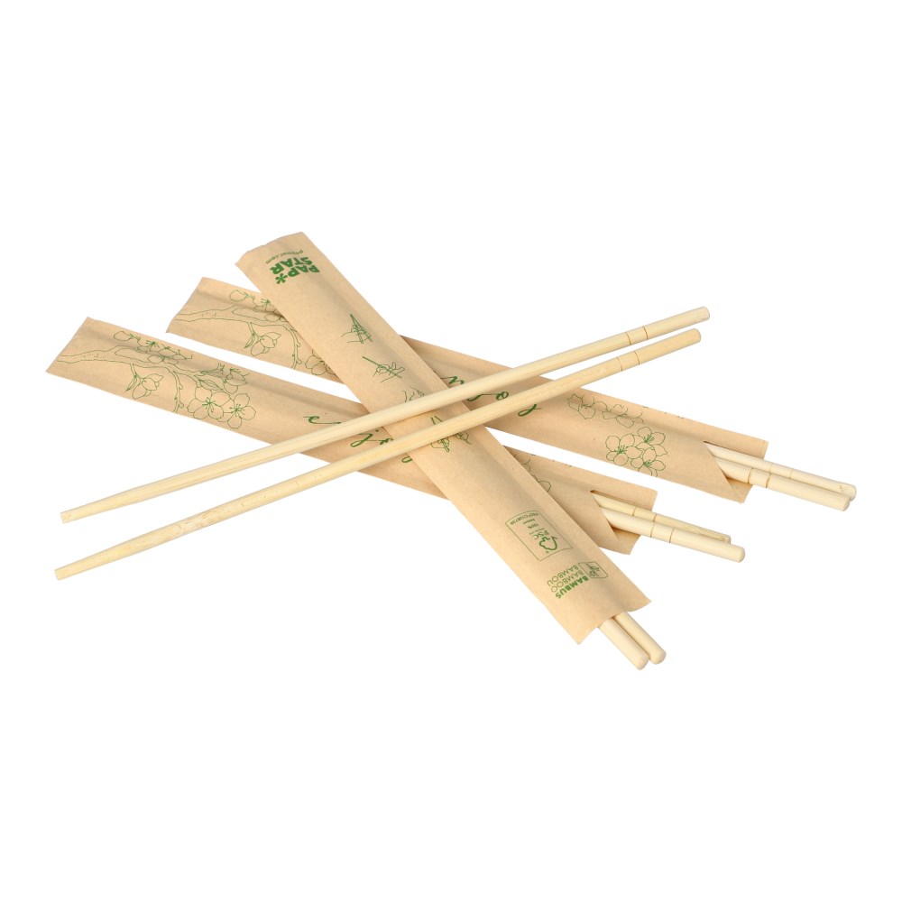 100 Paar Essstäbchen Bambus "ASIA" rund 22,5 cm einzeln gehüllt