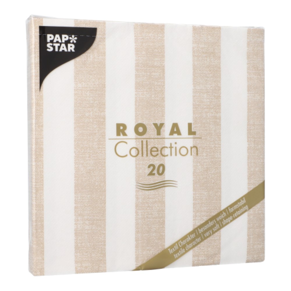20 Servietten "ROYAL Collection" 1/4-Falz 40 cm x 40 cm sand "Lines"