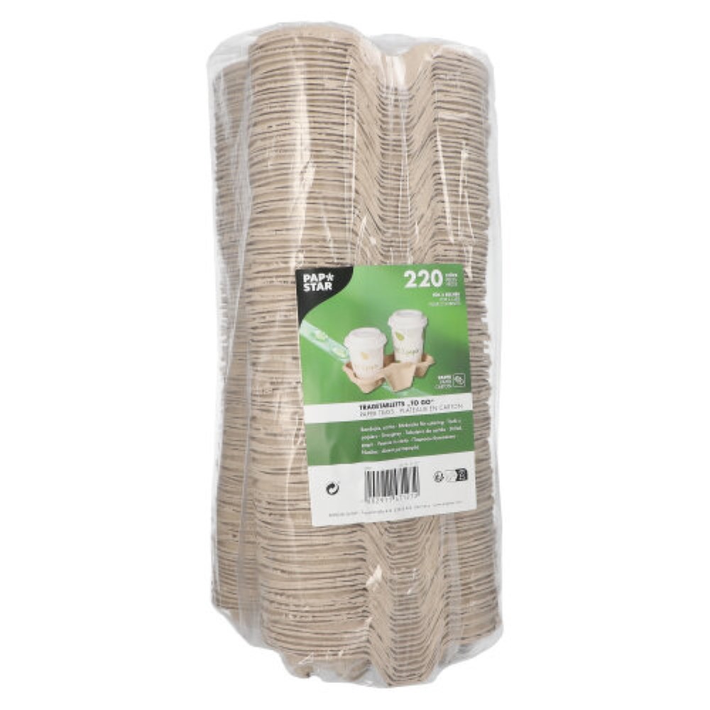 220 Tragetabletts, Pappe "To Go" 4,6 cm x 22,3 cm x 11,6 cm natur für 2 Becher 220 Tragetabletts, Pappe "To Go" 4,6 cm x 22,3 cm x 11,6 cm natur für 2 Becher