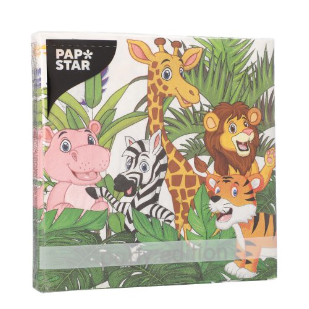 20 Servietten, 3-lagig 1/4-Falz 33 cm x 33 cm "Jungle"
