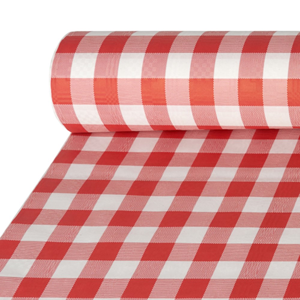 Papiertischtuch mit Damastprägung 50 m x 1 m rot "Vichy Karo" Papiertischtuch mit Damastprägung 50 m x 1 m rot "Vichy Karo"