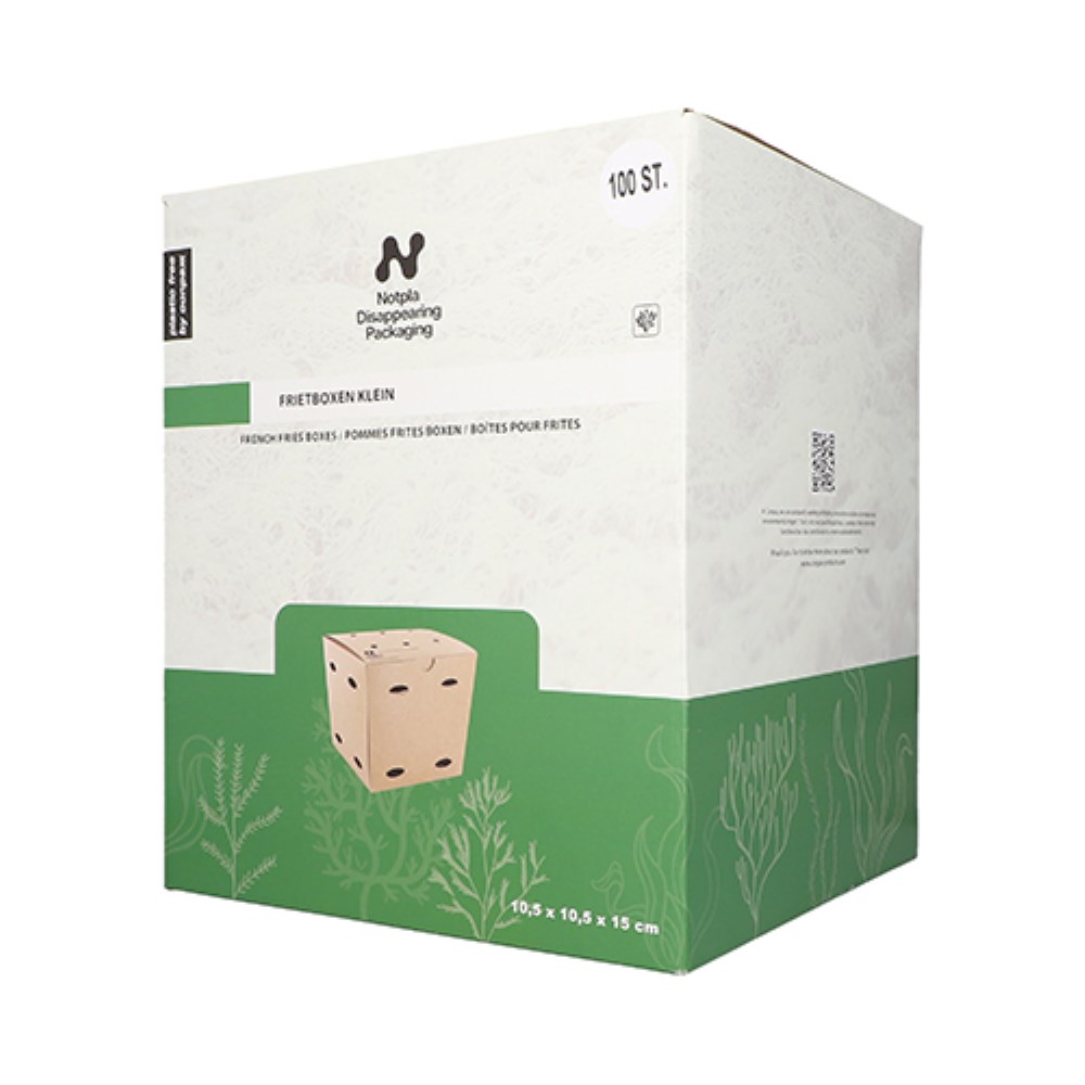 100 Pommes-Frites-Boxen, Pappe "NOTPLA" 15 cm x 10,5 cm x 10,5 cm braun