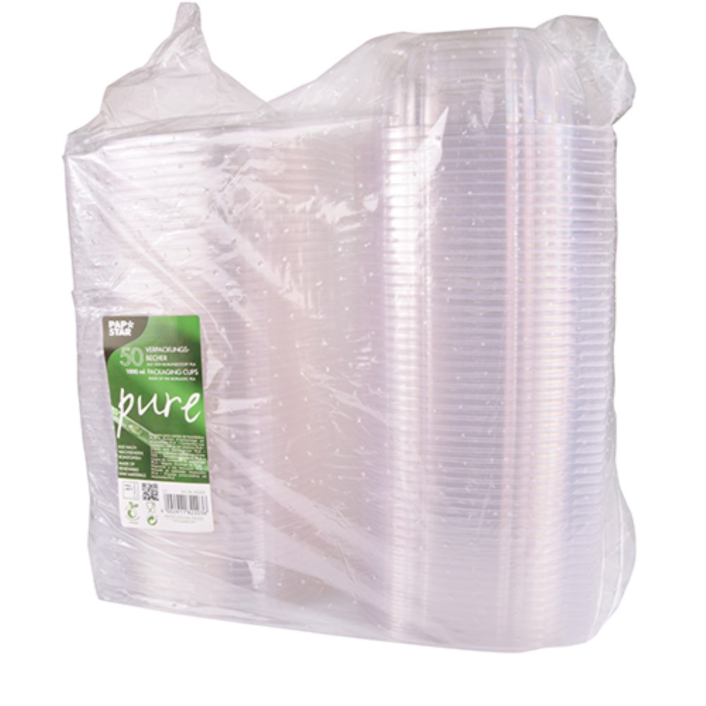 50 Feinkost- und Salatschalen mit Klappdeckeln, PLA "pure" 1000 ml 7,6 cm x 20,5 cm x 16,8 cm