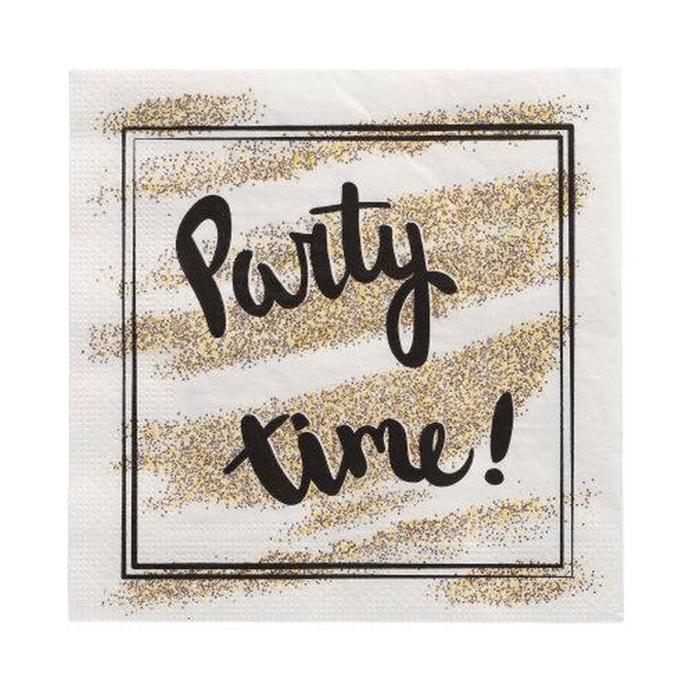 20 Servietten, 3-lagig 1/4-Falz 33 cm x 33 cm "Party Time"