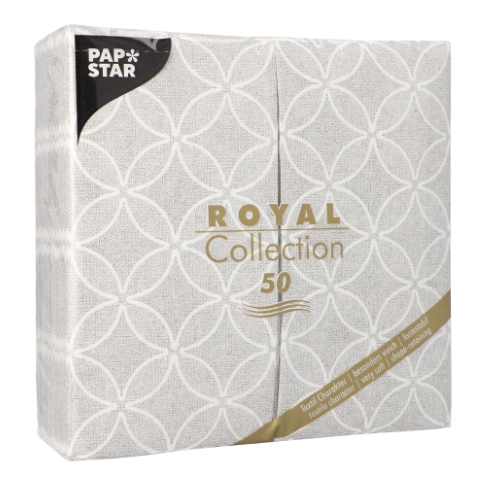 50 Servietten "ROYAL Collection" 1/8-Falz 40 cm x 40 cm grau "Circle Flowers"