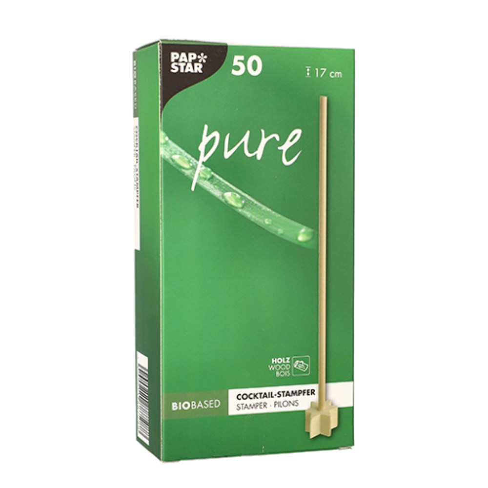 50 Cocktail-Stampfer, Holz "pure" 17 cm natur "Star"