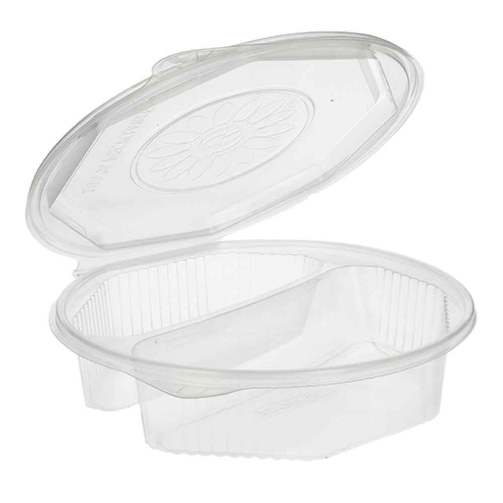 25 Menüboxen mit Klappdeckeln, PP 2-geteilt 5,9 cm x 21,5 cm x 21,5 cm transparent 8-eckig