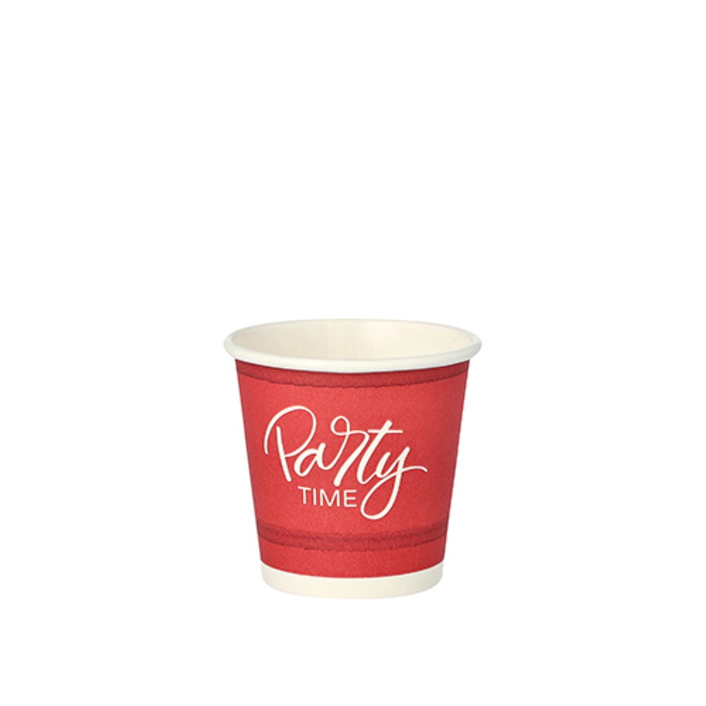 50 Trinkbecher, Pappe 5 cl Ø 5 cm · 5 cm rot "Party Time"