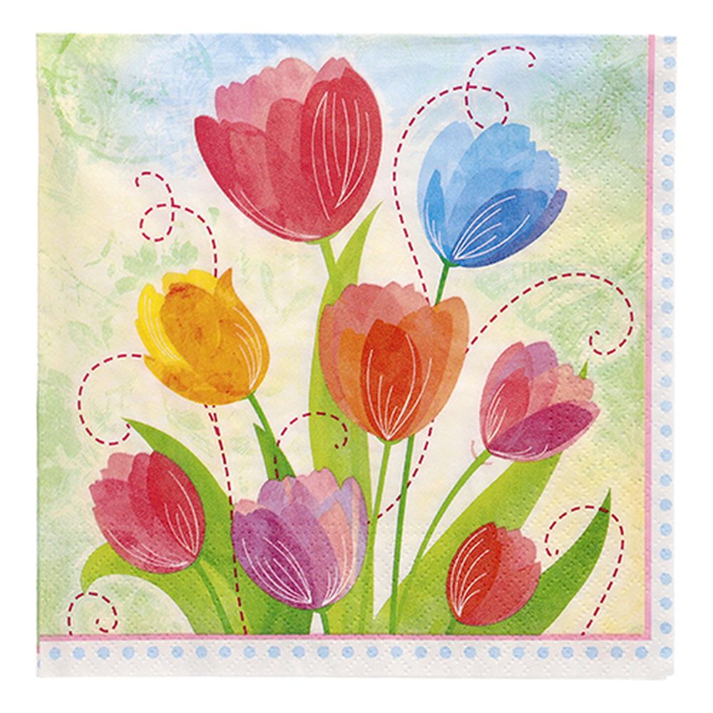 20 Servietten, 3-lagig 1/4-Falz 33 cm x 33 cm "Tulip Bouquet"