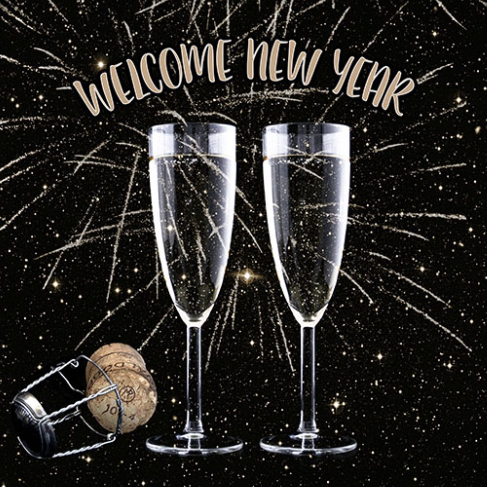 20 Servietten, 3-lagig 1/4-Falz 33 cm x 33 cm "Welcome New Year"