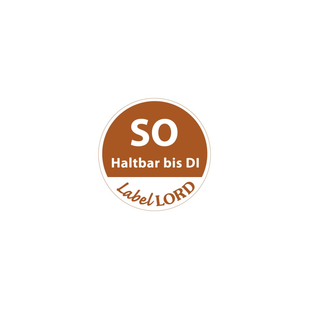 500 "LabelLord" HACCP Lebensmitteletiketten Ø 19 mm braun "Aqualabel" SO haltbar bis DI, abwaschbar