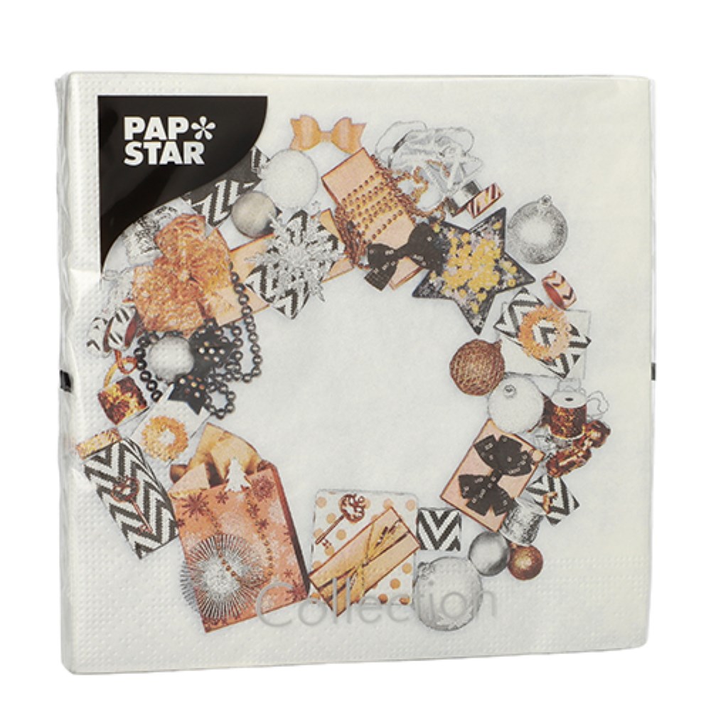 20 Servietten, 3-lagig 1/4-Falz 33 cm x 33 cm "Ambiance de Fete"
